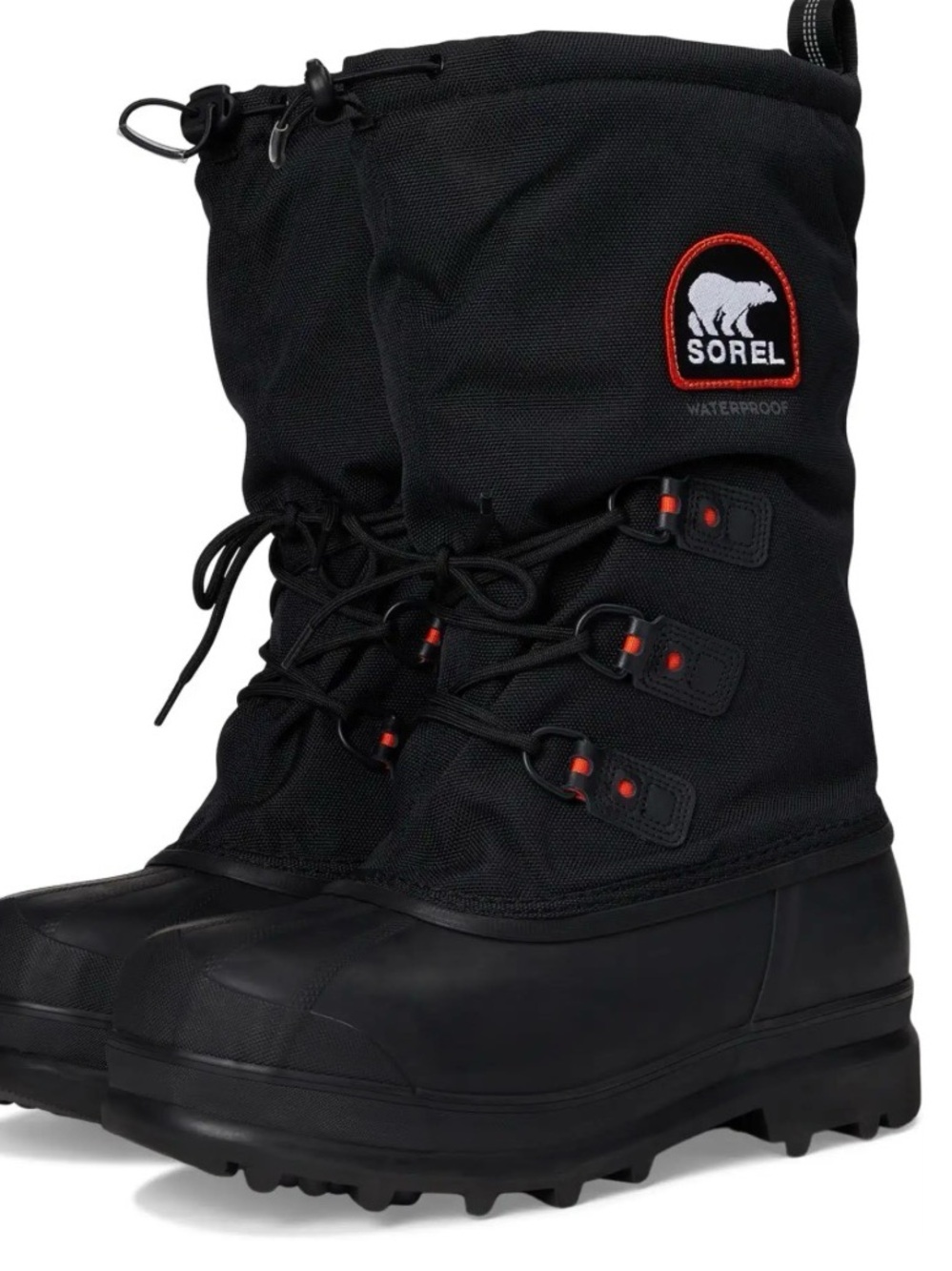 Sorel Mens Black Snow Boots with Orange Accents - Picture 5 of 8